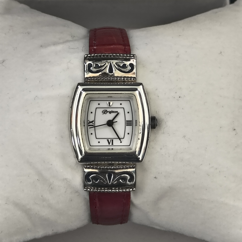 Brighton 925 Waterford Red & Black Reversible Leather Band Watch